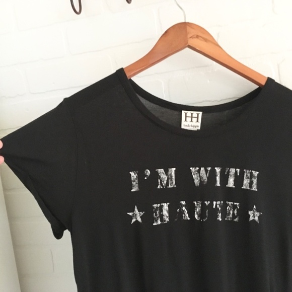 Revolve x Haute HIPPIE Women’s Graphic tee “I’M WITH HAUTE” BLACK 100% Modal S - Picture 3 of 9